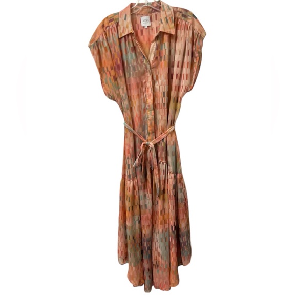 ⭐️Misa Los Angeles Laura Drop Waist Shirtdress Poly Chiffon Multicolor - Picture 6 of 9